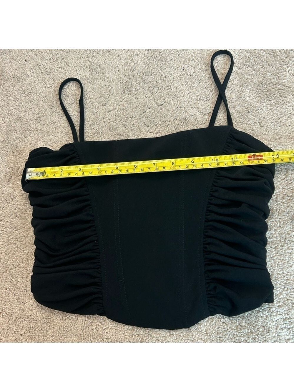 Zara black ruched corset bustier crop top spaghetti straps Sz S - Picture 11 of 13